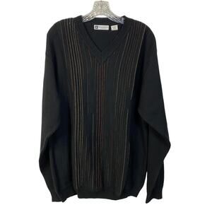 Vintage Men's BACHARACH XL Wool Acrylic Sweater Made in Italy Black V-Neck